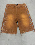 Thnx4Nthg Brown Carpenter Rhinestone Jorts