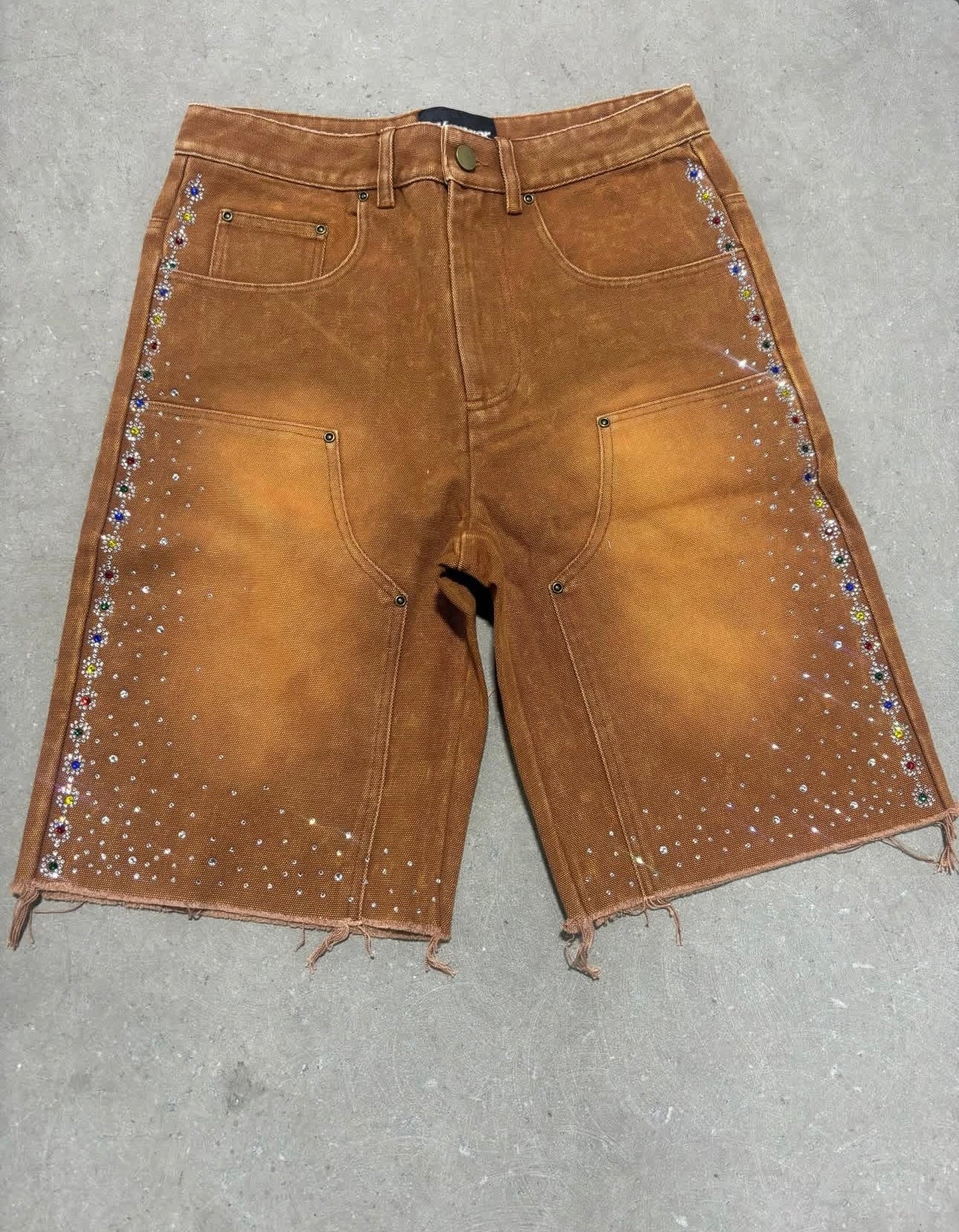 Thnx4Nthg Brown Carpenter Rhinestone Jorts